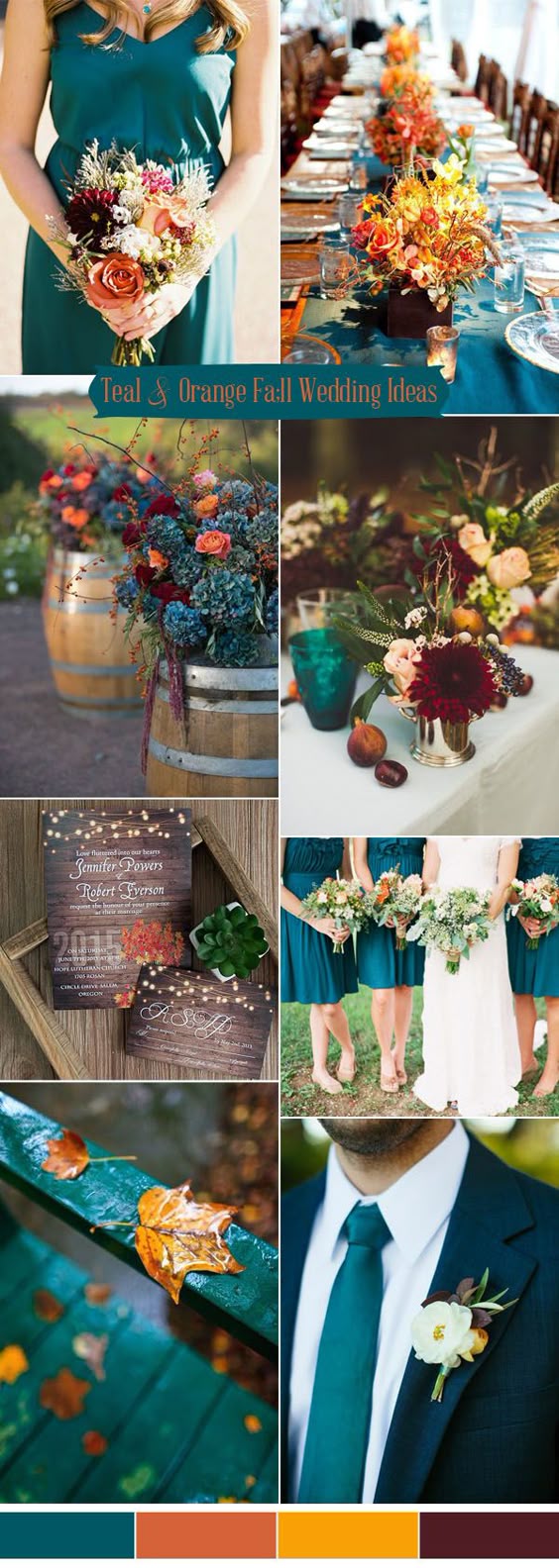 romantic teal blue and orange rustic fall wedding colors for 2017 trends