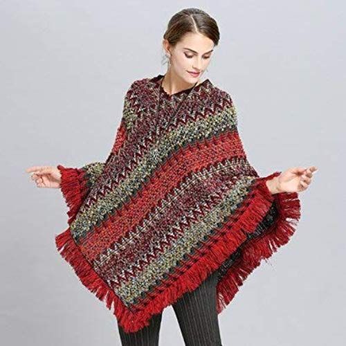 Hycurey Women Winter Knitted Faux Cashmere Poncho Capes Plus Size Shawl Cardigans Sweater Coat
