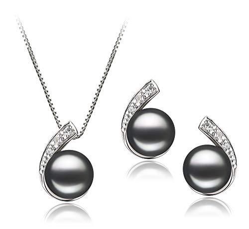Single Black 7-8mm A Quality Freshwater 925 Sterling Silver Cultured Pearl Necklace