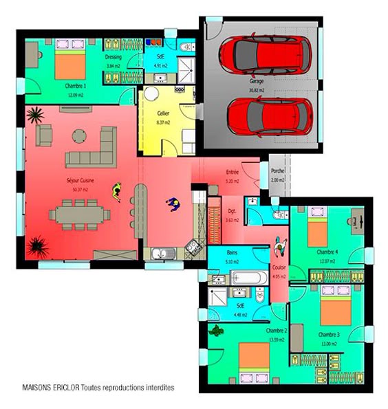 Maison contemporaine de plain-pied Bed room, House and Construction - plan de maison 110m2 Maison contemporaine de plain-pied Bed room, House and Construction - plan de maison 110m2