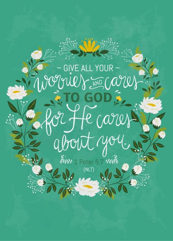 Scripture art for Christian homes | Give all your worries and cares to God for He cares about you. 1 Peter 5:7 (NLT)