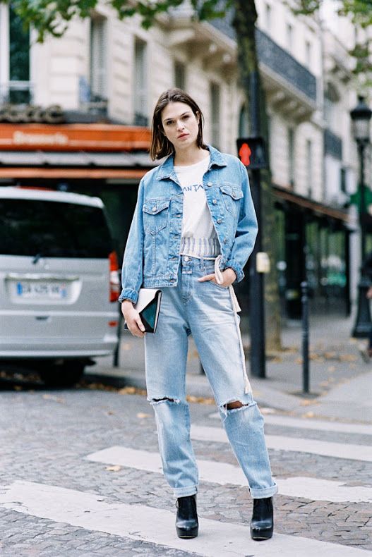 denim on denim jeans Vanessa Jackman: Paris Fashion Week SS 2016....Before Roland Mouret