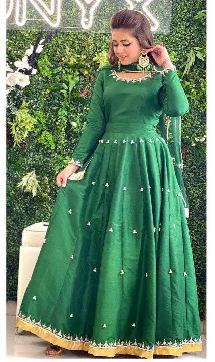 Green frock design | Long frock designs, Bridal dress fashion, Stylish  dress designs