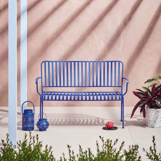 Indu Cobalt Blue Metal Slatted Garden Bench With Arms Now At Habitat Uk Small Outdoor Spaces Benches - Contemporary Metal Garden Bench Uk Indu Cobalt Blue Metal Slatted Garden Bench With Arms Now At Habitat Uk Small Outdoor Spaces Benches - Contemporary Metal Garden Bench Uk