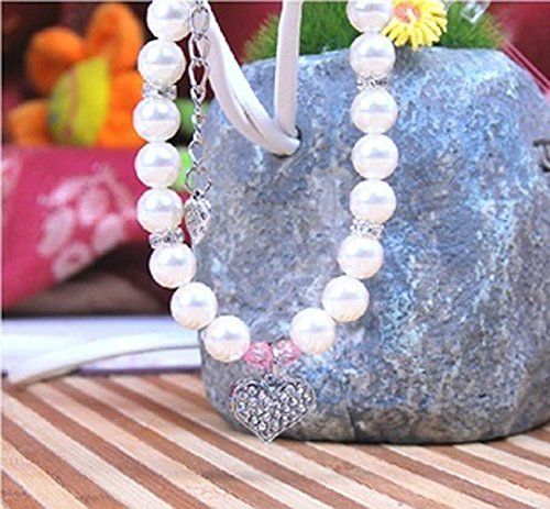 PetFavorites Designer Fancy Engraved Crystal Heart Pet Cat Dog Necklace Jewelry with Bling Pearls Rhinestones Charm Pendant for Pets Cats Small Dogs Female Puppy Chihuahua Yorkie Girl Costume Outfits