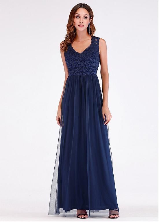 Ever-Pretty Womens V Neck Lace Ball Gown Long A Line Tulle Evening Dresses 07509