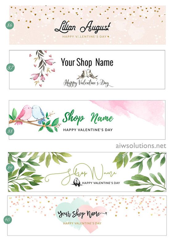 valentine Etsy Shop Banner,valentine Cover Photo,water colour Etsy Banner,Valentines logos, Etsy Sho