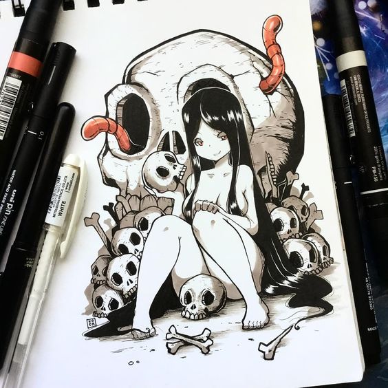 4,510 mentions Jâaime, 21 commentaires â Kenron Toqueen (@kenron_toqueen) sur Instagram : « Inktober 7 some skulls and bones â ï¸â ï¸ #inktober #skulls #bones #girl #longhair #prismacolor⦠»