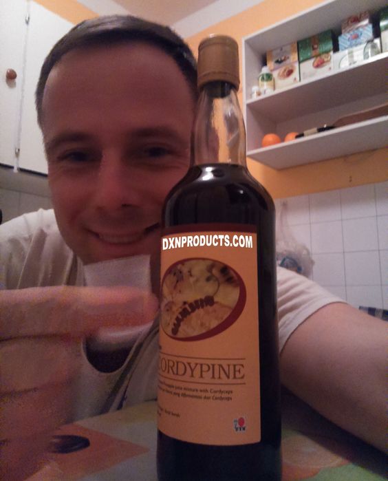 A nice bottle of DXN Cordypine pineapple enzyme drink with Cordyceps medicinal mushroom extract