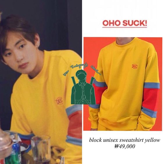 BURN THE STAGE Taehyung is wearing OHOSUCK block unisex sweatshirt Price ₩49,000 - -…