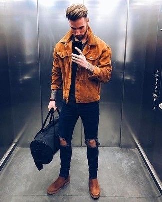 Chaqueta estilo camisa de ante en tabaco, camiseta con Chaqueta estilo camisa de ante en tabaco, camiseta con