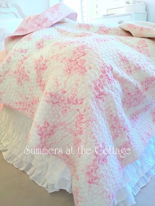 Powder Puff Pink Bouquets Of Roses On Creamy White Quilt Shabby Chic Furniture Bedding Powder Puff Pink Bouquets Of Roses, Simply Shabby Chic Bedding Rn17730