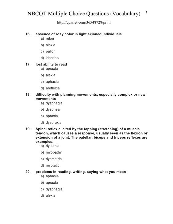 NBCOT Multiple Choice Questions (Vocabulary) page 6 - change request form NBCOT Multiple Choice Questions (Vocabulary) page 6 - change request form