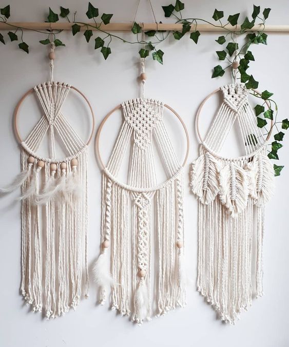 Catcher de rê avec des lumières de cordes avec des couleurs différentes for DIY Couronne de mariage Décor des cernes d/'artisanat macramé 5 paquet de la couronne de cerceau florale en bambou en bois