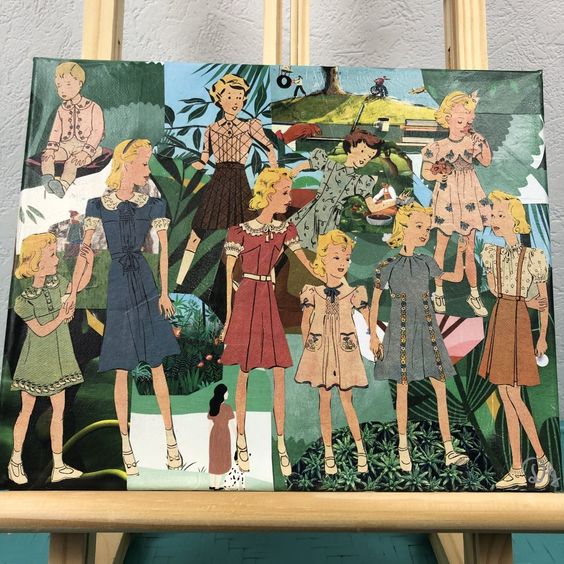 Tableaux collage toile tendue réf 1374 hauteur 24cm largeur 30cm couleur multicolore fait main modèle unique
