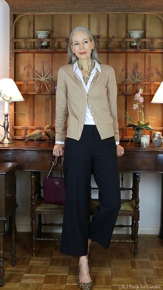 Classic-Fashion-Over-50-Talbots-Cardigan-Black-Cropped-Pants-Janis-Lyn-Johnson