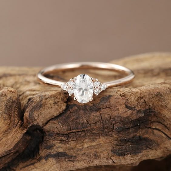 Oval Cut Moissanite Engagement Ring Rose Gold Diamond Cluster - Etsy