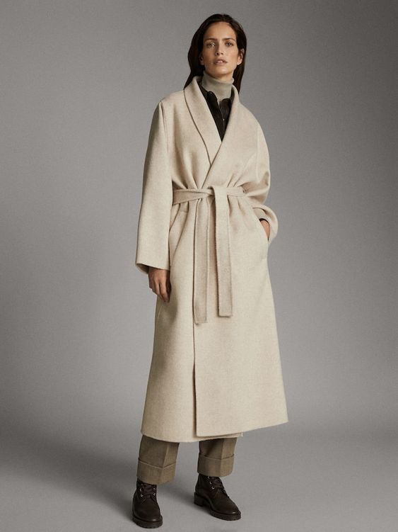 ПАЛЬТО-ХАЛАТ ИЗ МЕЛАНЖЕВОЙ ШЕРСТИ - для женщин - Massimo Dutti