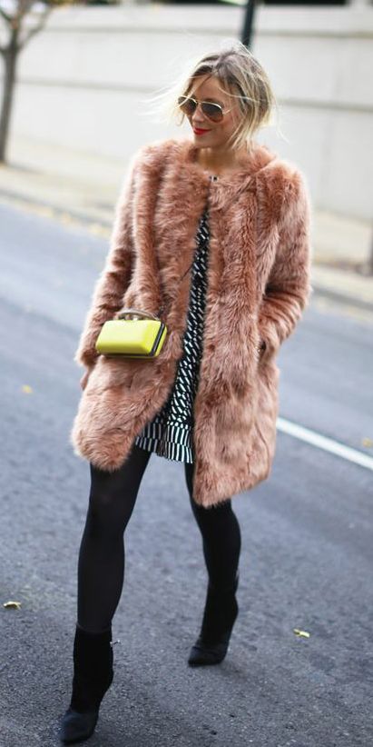 Finish your holiday dress look with a fab faux fur coat. | Warm and chic!