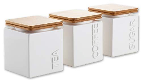 Kitchen Canisters with Bamboo Lids, Airtight Ceramic Canister Set, Coffee,  Sugar