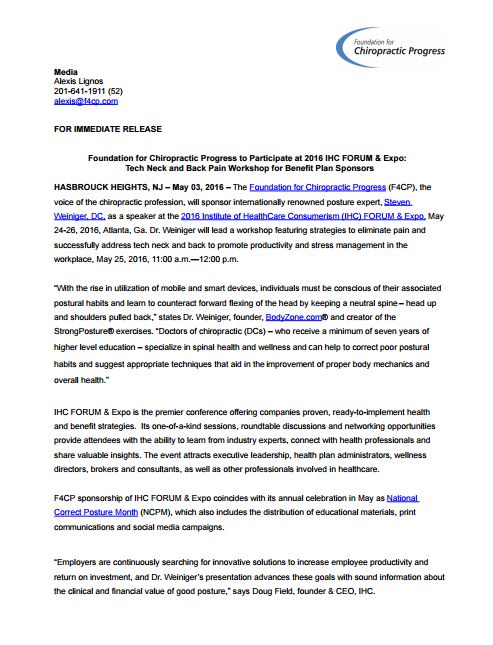 Foundation for Chiropractic Progress to Participate at 2016 IHC - financial release form Foundation for Chiropractic Progress to Participate at 2016 IHC - financial release form