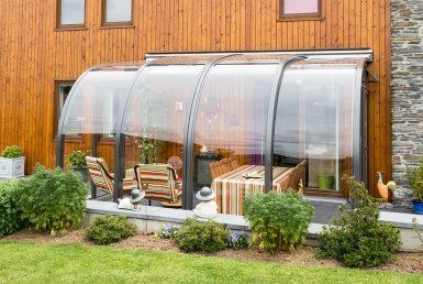 Retractable Terrace Sunroom Telescopic Garden Sun Room Greenhouse Right Angle Shape In 2020 Patio Enclosures Glass House Garden Patio