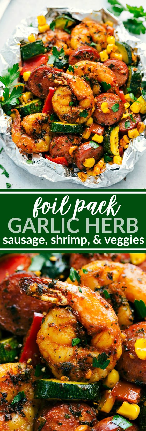 Foil Pack Garlic Herb Sausage, Shrimp, And Veggies