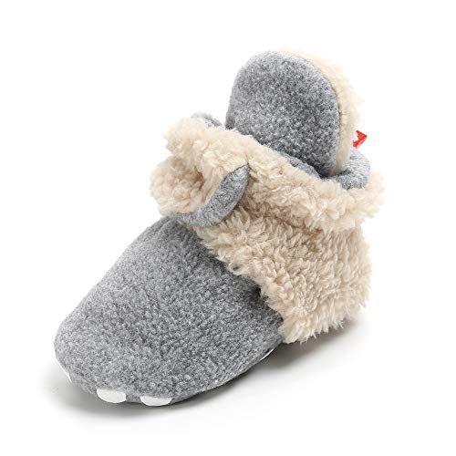 Isbasic Unisex Baby Cozie Fleece Lined Booties Non-Slip Soft Sole Infant Winter Warm Socks Shoes