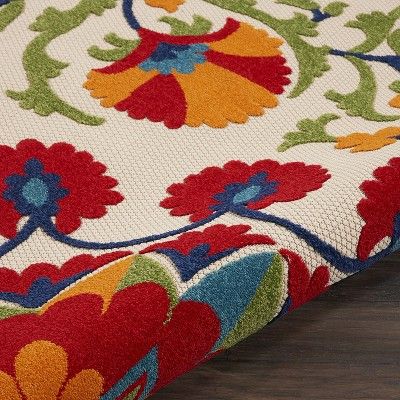 Nourison Aloha Alh20 Red Green White Indoor Outdoor Area Rug 7 10