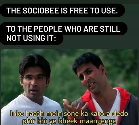 Don\'t be a Babu Bhaiya! Use our tool and make your engagement double in 21 days* Haha, Just Kidding. #thesociobee #socialmedia #socialmediamarketingtool #saasproduct #startupindia #freesaastool #technology #whatsappmarketing #babubhaiya #phirherapheri