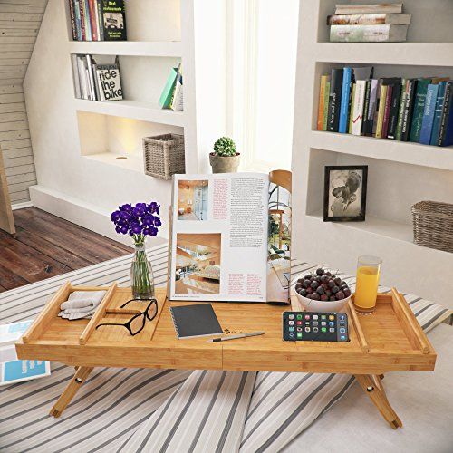 Free Soap Dish Bathtub Caddy Tray Bamboo Bathtub Tray with Tablet and Wine Holder Extendable Sides Nonslip Bottom Bath Organizer