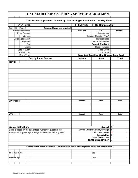 Free Downloadable Catering Contracts Forms Catering Agreement - service agreement Free Downloadable Catering Contracts Forms Catering Agreement - service agreement