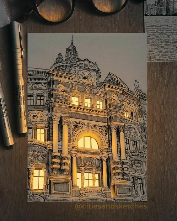 Artist Creates Architectural Drawings Using Pen and Ink And They Look As If They’re Illuminated With Real Lights (12 Pics)