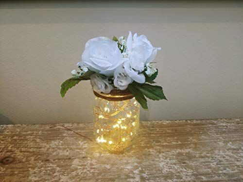 amazon com lighted floral mason jar centerpiece country rustic farmhouse wedding shower decor wedding shower decorations rose floral arrangements floral room