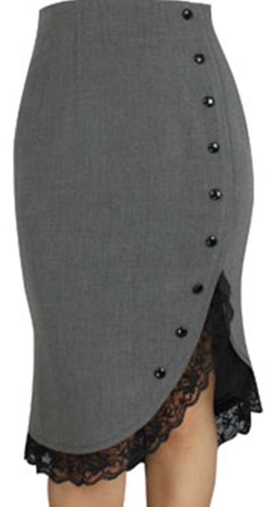 20 24 26 28 Gray NEW 40s 50s Lace Ruffle Pencil Vintage Style Retro Skirt