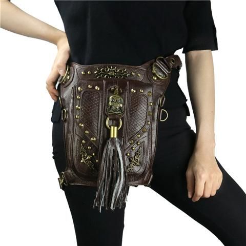 Women Gothic Leather Waist Bags Retro Rock Leg Bags Steampunk Spider Cross Body Bag