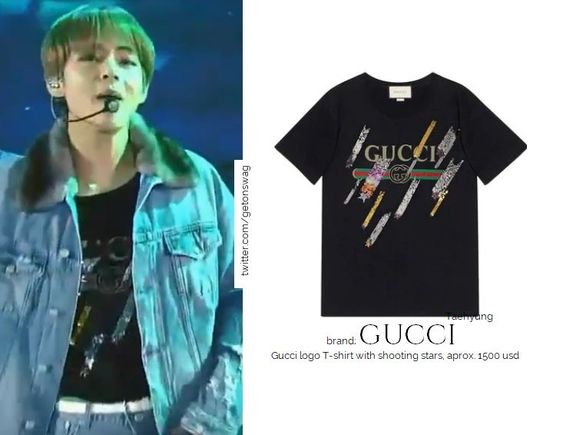Beyond The Style ✼ Alex ✼ on Twitter: "GUCCI - Gucci logo T-shirt with shooting stars, approx. 1500 usd TAEHYUNG #BTS 181106 MGA #TAEHYUNG #V #태형 #방탄소년단… "