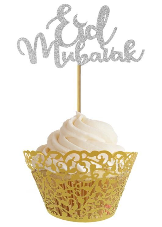Eid Mubarak Cake Toppers Silver Cupcake Toppers Eid Decorations Cupcake Decorations Zeena Simplyzeena Eid Ramadan Gift Cake Cake Toppers Eid