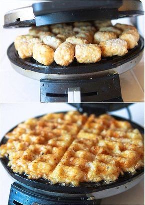 Tater tot waffles: amazing, crispy, simple to make. Bonus: sprinkle on old bay seasoning before cooking ("Crab-cakes and football; that\'s what Maryland does!")