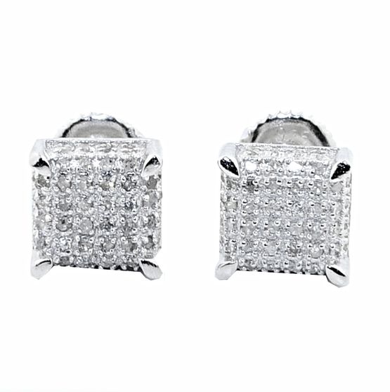 0.30 925 Sterling Silver Square White Clear CZ Screw Back Stud Earrings