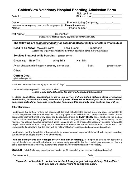 veterinary treatment sheets GoldenView Veterinary Hospital - hospital admission form template veterinary treatment sheets GoldenView Veterinary Hospital - hospital admission form template