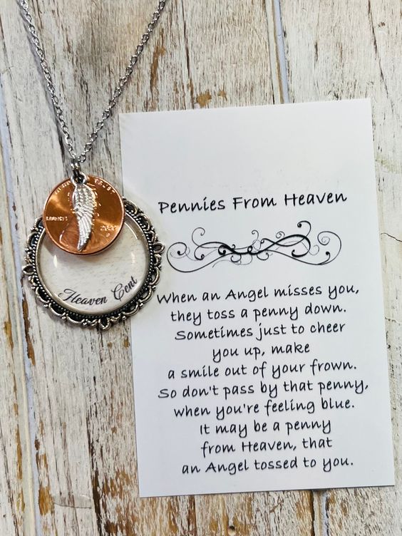 Penny Heaven sent ( cent ) Memorial necklace Silver time stainless steel One inch charm with real penny comes exactly as shown with memorial penny card