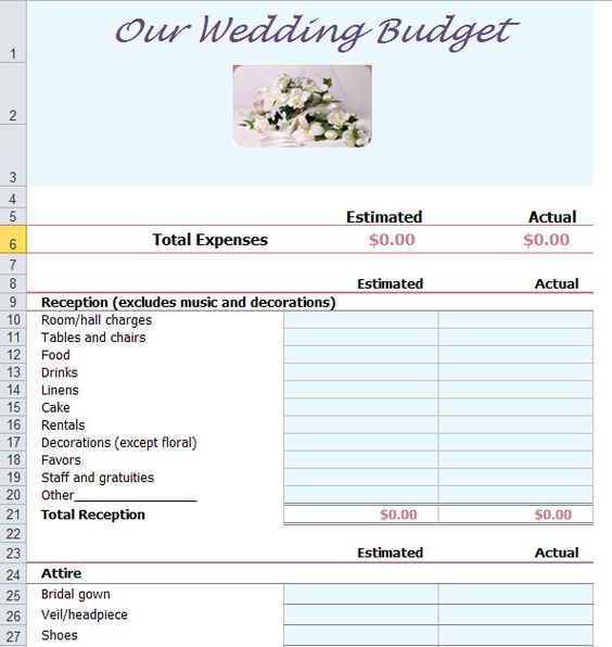 wedding budget planner template