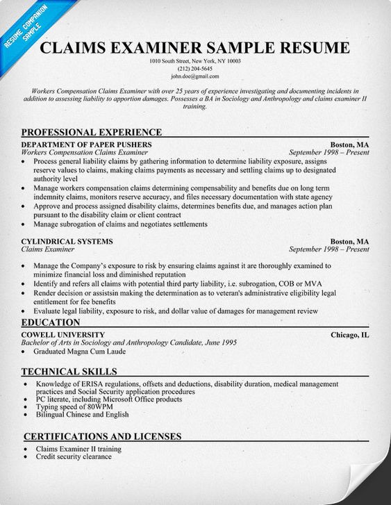 Claims Examiner Resume (resumecompanion) Resume Samples - claims examiner resume Claims Examiner Resume (resumecompanion) Resume Samples - claims examiner resume