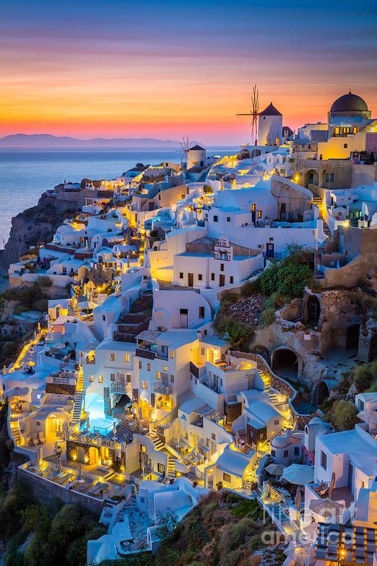 Oia Sunset Art Print by Inge Johnsson. All prints are professionally printed, packaged, and shipped within 3 - 4 business days. Choose from multiple sizes and hundreds of frame and mat options.