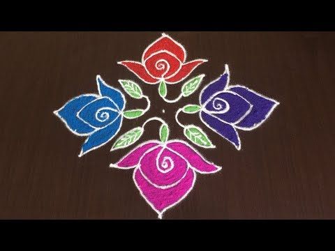 Easy Rose Flowers Rangoli Design Simple Creative Flowers Kolam With Dot 11 6 Rose Buds Free Hand Rangoli Design Small Rangoli Design Rangoli Designs Images