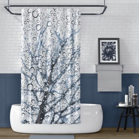 Slate Blue Tree With Raindrops Print Shower Curtain Curtains Printed - Slate Blue Shower Curtain