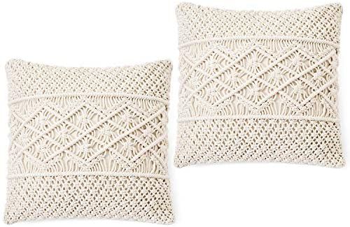Throw Pillow Cover Macrame Cushion Case Decorative for Bed Sofa 18 inch Set of 2
