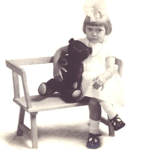 Postcard Cute GIRL w/ ANTIQUE TEDDY BEAR