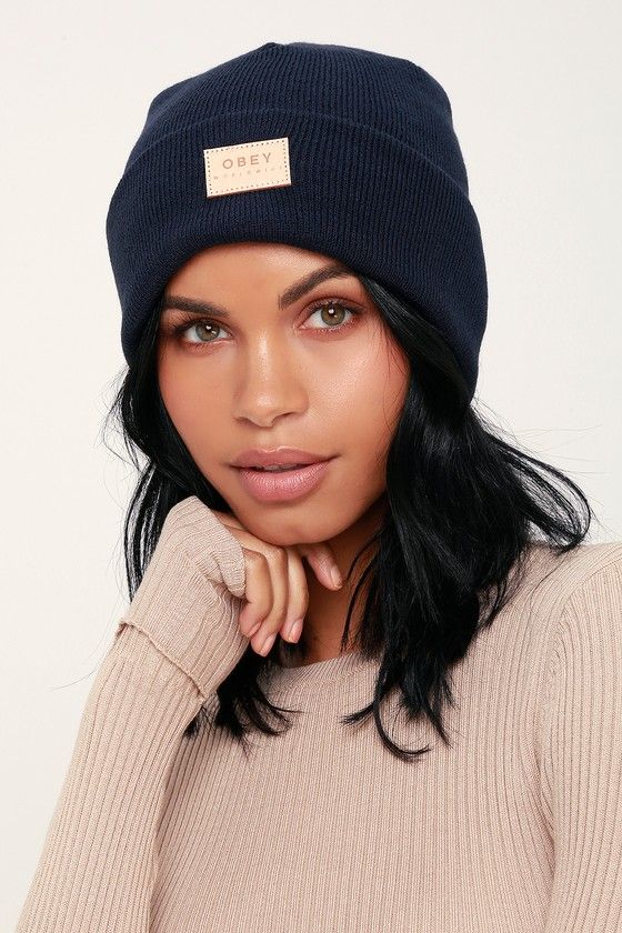 Navy Blue Ribbed Knit Hipster Slouchy Beanie Soft and Comfy Sweater Knit Hat Kids Toque